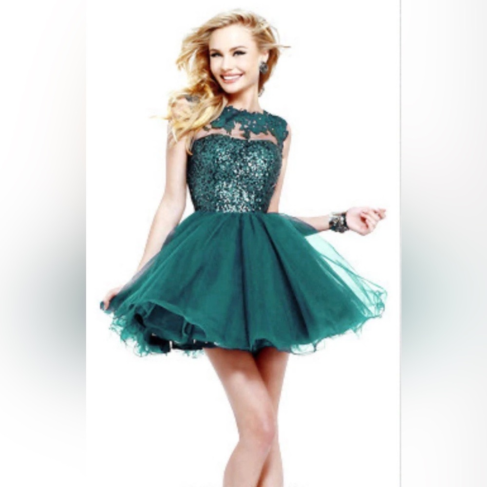 Sherri Hill Green Sequin Halter Mini Dress